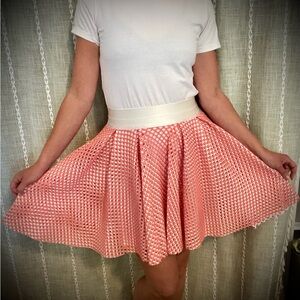 WOW couture Coral Eyelet Skater Skirt with Ivory Waistband